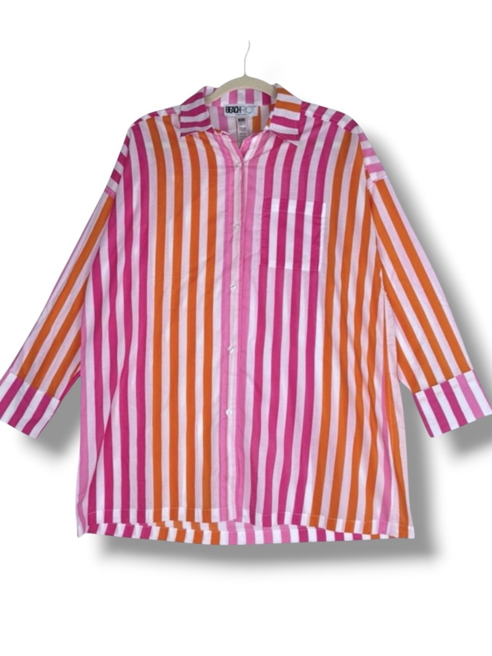 Beach Riot Alexa Sunset Stripes Oversized Cotton Button Front Shirt Cover Up - Picture 2 of 13